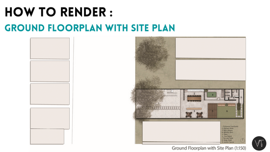 DAY 06 - Ground floorplan with Site Plan rendering